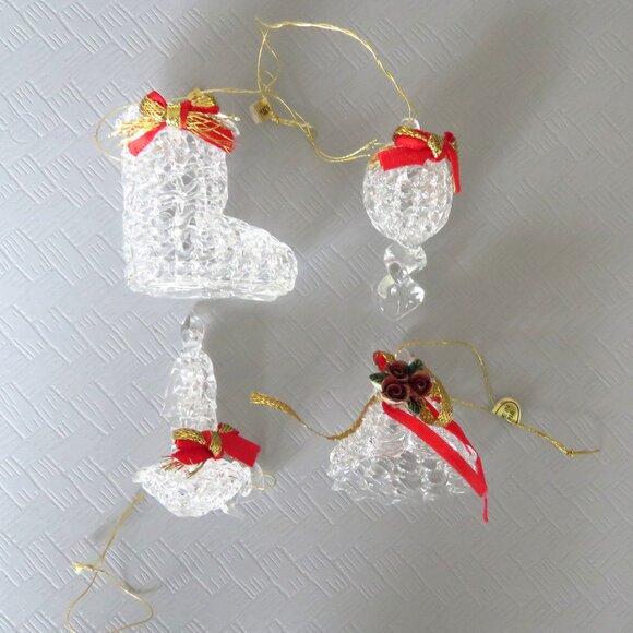 Lot of 4 Vintage Clear Spun Glass CrystalHanging Christmas Holiday Ornaments - Picture 10 of 15